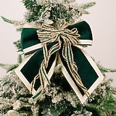 זול קשתות ורצועות-קישוטי קשת לחג המולד, קשתות קטיפה גדולות ומפוארות עם גימור זהב לקישוט עץ חג המולד, קישוטי חג המולד פנימיים וחיצוניים