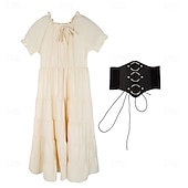 preiswerte Outfits-Retro Vintage Mittelalterlich Renaissance Taillengürtel Tunikakleid Pirat Wikinger Kostüm Mädchen Vikinger Seeräuber Halloween Karneval Leistung Party LARP Kinder Kleid Gürtel