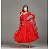 Недорогие Стандартный бальный зал-Бальные танцы Платье Чистый цвет Жен. Выступление Учебный Тематическая вечеринка Длинный рукав Спандекс