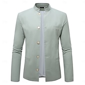 economico Giubbotti Casual-Per uomo Giacca di lino Formale Casa Bottoni Minimalista Primavera &amp; Autunno Autunno Tutte le stagioni Tinta unica Attivo Vintage Colletto a Camicia Regolare Blu marino Verde Cachi Azzurro Giacca