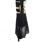 お買い得  フィギュアスケートドレス-フィギュアスケート ドレス 女性用 女の子 アイススケート ドレス ブラック パッチワーク 指穴付き メッシュ スパンデックス 伸縮性あり 訓練 レッスン用 プロフェッショナル スケートウェア 保温 クリスタル・ラインストーン 長袖 アイススケート フィギュアスケート