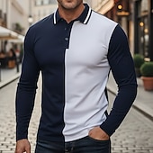 Men's Golf Shirt Golf Polos Shirts Work Casual Lapel Long Sleeve Basic Modern Color Block Patchwork Buttons Spring Fall Regular Fit Black Navy Blue Golf Shirt4