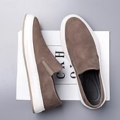 ieftine Pantofi casual slip-on-Teniși slip-on pentru bărbați, gri taupe, cu talpă albă – pantofi casual ușori pentru primăvară, vară și stil stradal