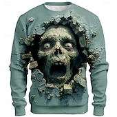 levne Halloween mikiny a svetry-Halloween Pánské Zombie 3D Mikina Punk Večírek Tričkový Dovolená Světle zelená Trávová zelená Výstřih ke krku 3D Celý rok Návrhář