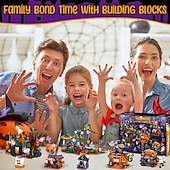  Halloween Advent Calendar Building Block Set, Halloween Countdown Calendar with Mini Building Toys, Pumpkin Ghost Skeleton Witch Figures, DIY Construction Gift for Kids Boys Girls