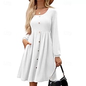 preiswerte Pulloverkleider-Damen Minikleid Freizeitkleid Elegant Mode Modern Outdoor Täglich Ausgehen Normale Passform Einfach Langarm Rundhalsausschnitt Schwarz Weiß Gelb Rosa Frühling Winter Herbst