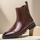 levne Boty Chelsea-Pánské hnědé chelsea boty z umělé kůže – klasické kotníkové boty s kulatou špičkou a pohodlnou podrážkou, stylové společenské boty do práce, na obchodní akce a formální příležitosti.