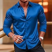 economico Camicie in raso da uomo-Per uomo Camicia Camicia in raso Camicia elegante Camicia casual Camicia con Bottoni Camicia da Ballo Semplice Formale Matrimonio Blu chiaro Nero Bianco Vino Manica Lunga Bavero Tutte le stagioni