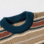 preiswerte Herrenpullover-Herren Weihnachtspullover Pullover Strickpullover Gerippt Stricken Normale Oberteile Gestrickt Gestreift Rundhalsausschnitt Mode Basic Urlaub Alltagskleidung Bekleidung Herbst Winter Khaki Dunkelgray