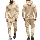 abordables Survêtements de base-Homme Ensemble Survetement Ensemble de tenues Ensemble de sweats à capuche Sweat à Capuche Extérieur Quotidien Sports Cordon de serrage Avec Poches Uni Rouge vin Noir Blanche Polyester Tenues de Sport