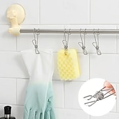 お買い得  収納＆整理-25個のステンレススチール製洗濯バサミフッククリップ、丈夫な吊り下げクリップ、多目的湾曲フッククランプ、キッチンバスルーム収納、家庭用洗濯物干し用靴下乾燥オーガナイザー、再利用可能な金属クリップ。