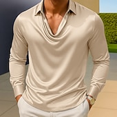 abordables Chemises en satin pour hommes-Homme Chemise Comme de la soie Chemise en satin Chemise Décontractée Uni Formel Mariage Argent Noir Dorée Vert manche longue Revers Printemps &amp; Automne Toutes saisons Vêtement Tenue Froncé