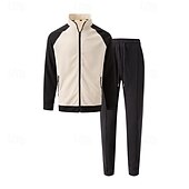 cheap Basic Tracksuits-Men&#039;s Sweatshirt Tracksuit Outfit Set Stand Collar Outdoor Daily Sports Drawstring Zip Up Pocket Color Block White Brown Khaki Polyester Activewear Fashion Streetwear Spring