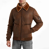 economico Giacca in ecopelle-Per uomo Giacca in Ecopelle Giacca in Pile Giacca da Biker Giacca da Moto Vacanza Quotidiano Antivento Caldo Tasca Inverno Semplice Moda Classico Bavero Regolare Nero Caffè Giacca
