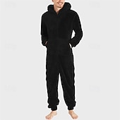baratos Pijamas-Men's Loungewear Bodysuits Sleepwear 1 PC Plain Warm Fashion Stylish Home Daily Bed Sherpa Polar Fleece Thermal Warm Comfort Soft Hoodie Long Sleeve Pocket Fall Winter Light Pink Black