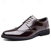 cheap Oxford Shoes-Men's Black Patent Leather Oxford Shoes Lace-Up Formal Dress Shoes Glossy Business Wedding Footwear for Groom, Office, Banquets, Parties, Evening Events and Smart Gentleman Style