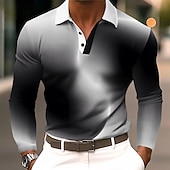 halpa Miesten geometrinen poolo-Miesten Kaltevuus Geometrinen Polo Pitkähihainen Poolopaidat Kauluskäänne Business Casual Urheilu- ja treenivaatteet Arki-asut 3D-tulostus Napit Kevät Syksy Talvi Sininen Purppura Ruskea
