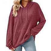 billiga Texturerade Huvtröjor &amp; Sweatshirts-Dam Pullover Hoodie Sweatshirt Slät Ledigt Långärmad Huva Vanliga toppar Gata Helgdag Ficka Ljusgrön Vin Ljuslila Kaki Armégrön Höst Vinter