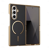 cheap Samsung Cases-Phone Case For Samsung Galaxy Z Fold 7 Z Fold 6 Z Fold 5 Z Fold 4 Z Fold 3 Back Cover with Screen Protector Magnetic Support Wireless Charging Retro Plating PC PU Leather