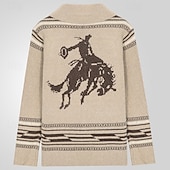 abordables suéter de la rebeca de los hombres-Hombre Pulóveres Chaqueta de Punto Suéter Fair Isle Estriado Tejer Tops regulares De Punto Plano Cuello Vuelto Vacaciones Moda Casual Ropa Cotidiana Ropa Otoño Primavera &amp; Otoño Color Caquí M L XL