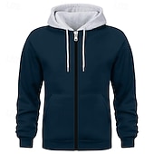 economico felpe con cappuccio da uomo di base-Per uomo Felpa con cappuccio Felpa con cappuccio a zip intera Rosso bordeaux Nero Bianco Blu marino Cammello Con Cappuccio Semplice Patchwork Blocco di colore Sport &amp; Outdoor Casuale Quotidiano