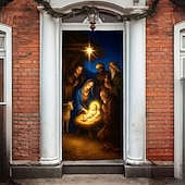 olcso Karácsonyi ajtóburkolatok-Karácsonyi Ajtófólia Betlehem Színhely Ajtófüggöny Babával és 2025 Karácsonyi Ajtófüggő Ünnepi Party Otthoni Dekorációhoz