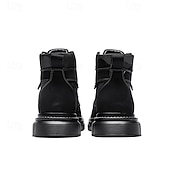 olcso Harci bakancs-Fekete műbőr férfi fűzős csizma vastag talppal és katonai stílussal – tökéletes Harley-Davidson motorosoknak, punk rockereknek, hétköznapi viseletnek és trendi utcai divatnak.