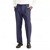 baratos Magro-Homens Calças Social Calças Plissadas Calças de Terno Bolsos Tecido Conforto Respirável Comprimento total Formal Festa O negócio Moda Roupa de rua Preto Branco Sem Elasticidade