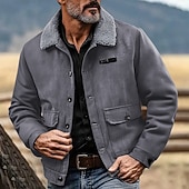 baratos Jaquetas de Suede Sintético-Homens Jaqueta de camurça sintética Jaqueta de Inverno Casaco de lã Jaqueta casual Férias Diário Térmico / Quente Bolsos Tosão Outono Inverno Tecido Moda Roupa de rua Lapela Padrão Preto Cinzento