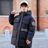 billiga Pojkars dunjacka och parka-Barn Unisex Dunjacka Friluftsjacka Pufferjacka Ytterkläder Ensfärgat Långärmad Håller värmen Vindtät Täcka Utomhus Dagligen Grundläggande Svart Beige Höst Vinter 4 år +