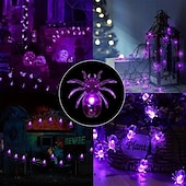 abordables Halloween en Plein Air-Guirlande lumineuse solaire d&#039;extérieur en forme d&#039;araignée et de chauve-souris, imperméable, 6,5 m, 30 LED, 8 modes d&#039;éclairage, idéal pour un jardin, un balcon, une clôture, un porche ou une fête