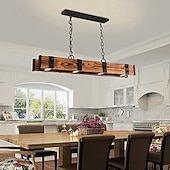 cheap Line Design-LED Pendant Light 40 Inch Wood Linear Pendant Lights Kitchen Island Long Strip Lighting Fixture Industrial Chandelier Minimalist Beam Led Ceiling Hanging Lamp for Dining Room