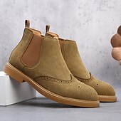 abordables Bottes de Chelsea-Bottines Chelsea grises pour hommes avec détails brogue à bout d&#039;aile, style vintage élégant pour les mariages, le travail et les occasions semi-formelles
