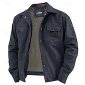 Недорогие Куртки-карго-Муж. Легкая куртка Куртка-карго Повседневная куртка Отпуск Повседневные Пригодно для носки Карман Весна Осень Полотняное плетение Мода Классика Лацкан Обычная Темно синий Цвет хаки Военно-зеленный