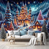 Недорогие рождественский гобелен висит-Рождественский подвесной гобелен, снежная деревня, снежный замок, большая настенная живопись, декор, одеяло, занавеска, дом для отдыха, спальня, гостиная, праздничное украшение для вечеринки,