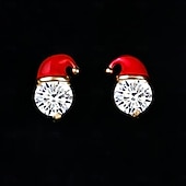 abordables Disfraces &amp; Accesorios-1 par de pendientes navideños, pendientes de gorro de Papá Noel esmaltados en rojo con circonitas cúbicas, joyas festivas para mujer, pendientes de regalo navideño para niña.
