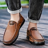 tanie Buty casual slip-on-Brązowe mokasyny męskie – klasyczne i wygodne, wsuwane buty do jazdy samochodem z ręcznie szytymi detalami, idealne do noszenia na co dzień, w biurze i w biznesie