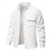 preiswerte Lässige Jacken-Herren Waffeljacke Fleecejacke Cargo-Jacke Freizeitjacke Urlaub Täglich Warm Tasche Herbst Winter Einfach Mode Klassisch Revers Regulär Schwarz Weiß Marineblau Blau Khaki Jacken