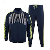 baratos moletons básicos-Homens Moletom Conjunto de roupas Colarinho Chinês Ao ar livre Diário Esportes Com Cordão Zip Up Bolsos Bloco de cor Preto Azul Marinha Cinzento Claro Poliéster Roupas Esportivas Moda Roupa de rua