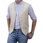 economico Gilet da uomo-Per uomo Gilet Vacanza Feste Affari Moda Casual Primavera Autunno Tasca Bottoni 75% cotone Confortevole Semplice Monopetto Un Bottone Scollo a V Vestibilità regolare Argento Nero Bianco Champagne
