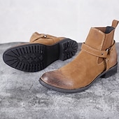 abordables Bottes en cuir haut de gamme-Bottines en cuir suédé pour homme – bottines Chelsea décontractées à boucle rétro pour le travail et le week-end