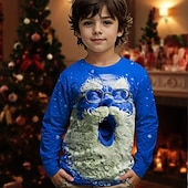 billiga Barnens jultröjor-Jul Pojkar 3D Grafisk jultomten T-shirt Långärmad Vår Höst Mode Grundläggande Barn 4-12 år Rund hals Utomhus Ledigt Dagligen Normal