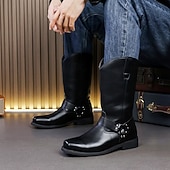 economico Stivali da equitazione-stivali da uomo a metà polpaccio in vera pelle sintetica con imbracatura – stivali da motociclista western in stile vintage per l'uso all'aperto e casual