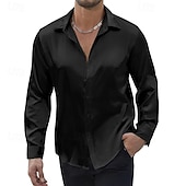 economico Camicie in raso da uomo-Per uomo Camicia Camicia in raso Camicia casual Camicia con Bottoni Camicie sbottonate Semplice Formale Quotidiano Nero Bianco Vino Blu reale Manica Lunga Bavero Primavera &amp; Autunno Tutte le stagioni