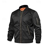 economico giacca sportiva-Per uomo Giubbotto bomber Giacca Casual Vacanza Quotidiano Traspirante Tasca Primavera Autunno Semplice Moda Classico Collo alla coreana Regolare Nero Verde militare Giacca