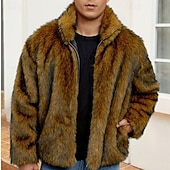 levne Pánské bundy a kabáty-Pánské Neformální bunda Kabát z umělé kožešiny Dovolená Denní Zahřívací Plyš Podzim Zima Bez vzoru Módní Šik ven Stojáček Standardní Černá Bílá Žlutá Královská modř Velbloudí Saka