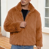 levne Pánské bundy a kabáty-Pánské Neformální bunda Kabát z umělé kožešiny Dovolená Denní Zahřívací Plyš Podzim Zima Bez vzoru Módní Šik ven Stojáček Standardní Černá Bílá Žlutá Královská modř Velbloudí Saka