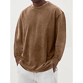 preiswerte Basic-T-Shirts-Herren T-Shirt Langarmshirt Langarm Rundhalsausschnitt Herbst Winter Retro Einfarbig Mode Designer Nostalgisch Mode Jahrgang Urlaub Straße Ausgehen Schwarz Himmelblau Olive Top T-Shirt für Herren