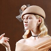 olcso Buli kalapok-kalapok 100% gyapjú barett sapka keménykalap / cloche kalap tea party koktél kalap elegáns brit masnival tiszta színű fejdísz fejfedő