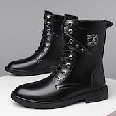Czarne, skórzane, sznurowane, męskie buty bojowe z okrągłym metalowym logo, grubą podeszwą i wojskowym stylem – idealne dla motocyklistów Harley'a, miłośników mody punkrockowej, osób lubiących swobodne chodzenie na świeżym powietrzu i do codziennego użytk tanie Buty bojowe-Czarne, skórzane, sznurowane, męskie buty bojowe z okrągłym metalowym logo, grubą podeszwą i wojskowym stylem – idealne dla motocyklistów Harley'a, miłośników mody punkrockowej, osób lubiących swobodne chodzenie na świeżym powietrzu i do codziennego użytk